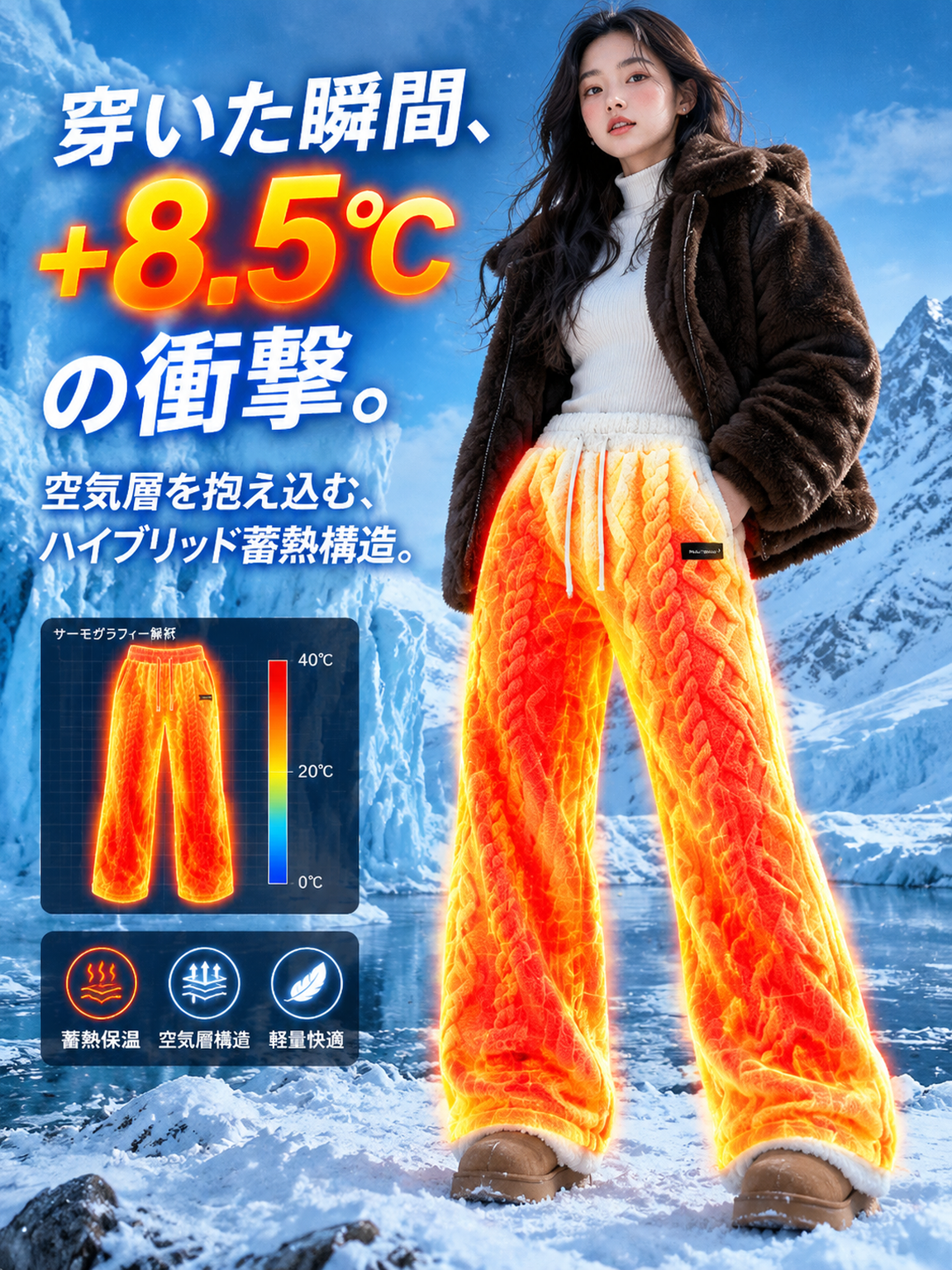 SL-男女兼用 厚手フリース ゆったり防寒パンツ