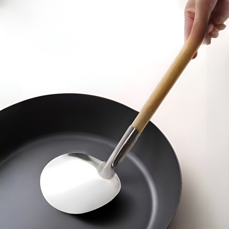 Solid Wood Handle Nonstick Pan Round Stir-fry & Turner Spatula