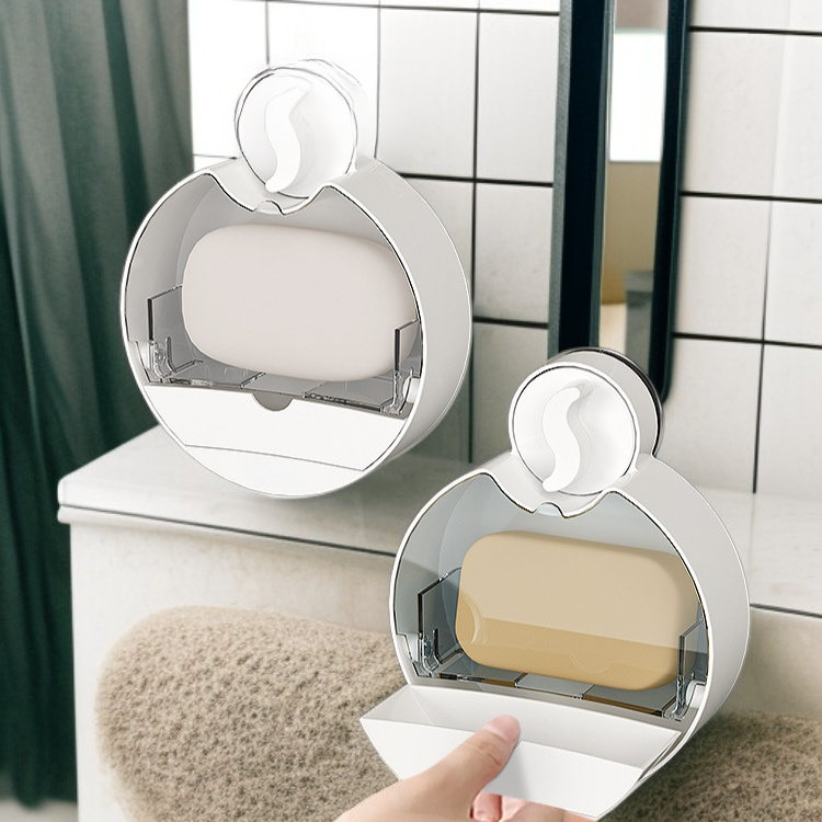 翻蓋吸盤免打孔壁掛式瀝水香皂盒