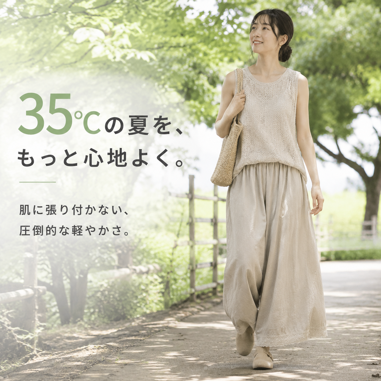 和風ナチュラルゆったりリネンワイドパンツ