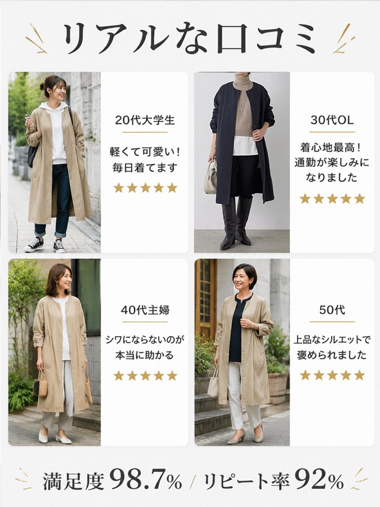 【即完売・限定再販】Monolly 形状記憶3Dライトコート | 視覚+5cm脚長・高見え・防シワ