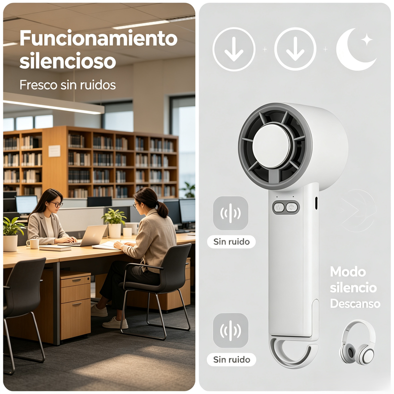 Ventilador portátil y de escritorio con enfriador, 5 velocidades ajustables y gancho