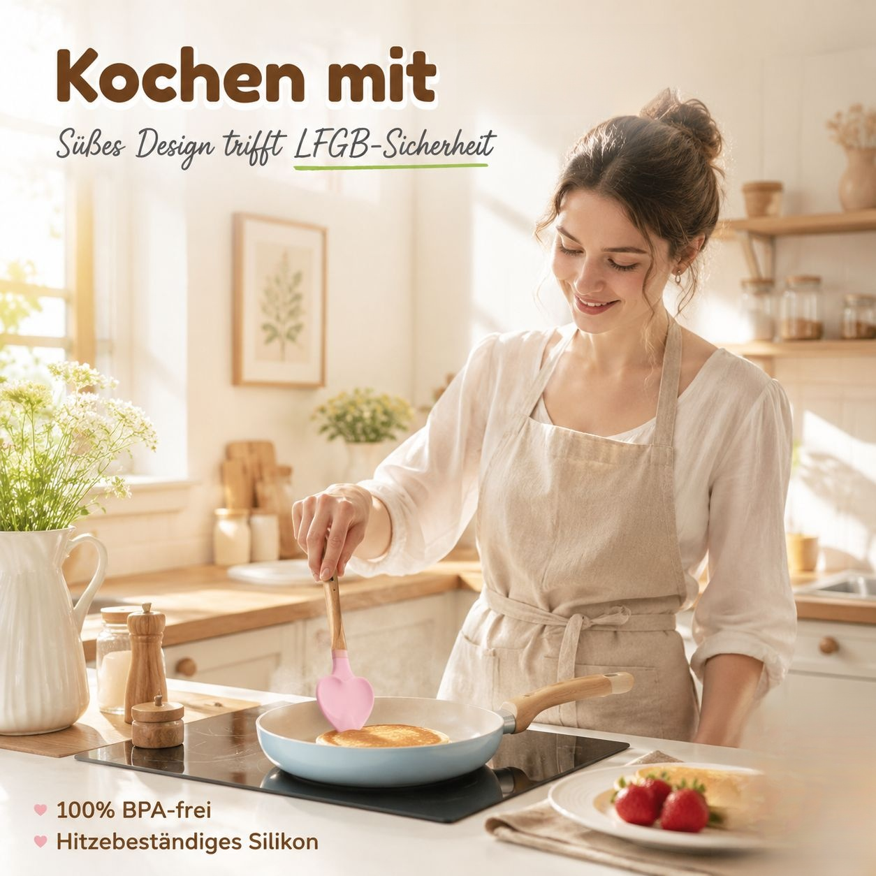 Rosa Herz-Silikonspatel 2 Stück Küchenaccessoire