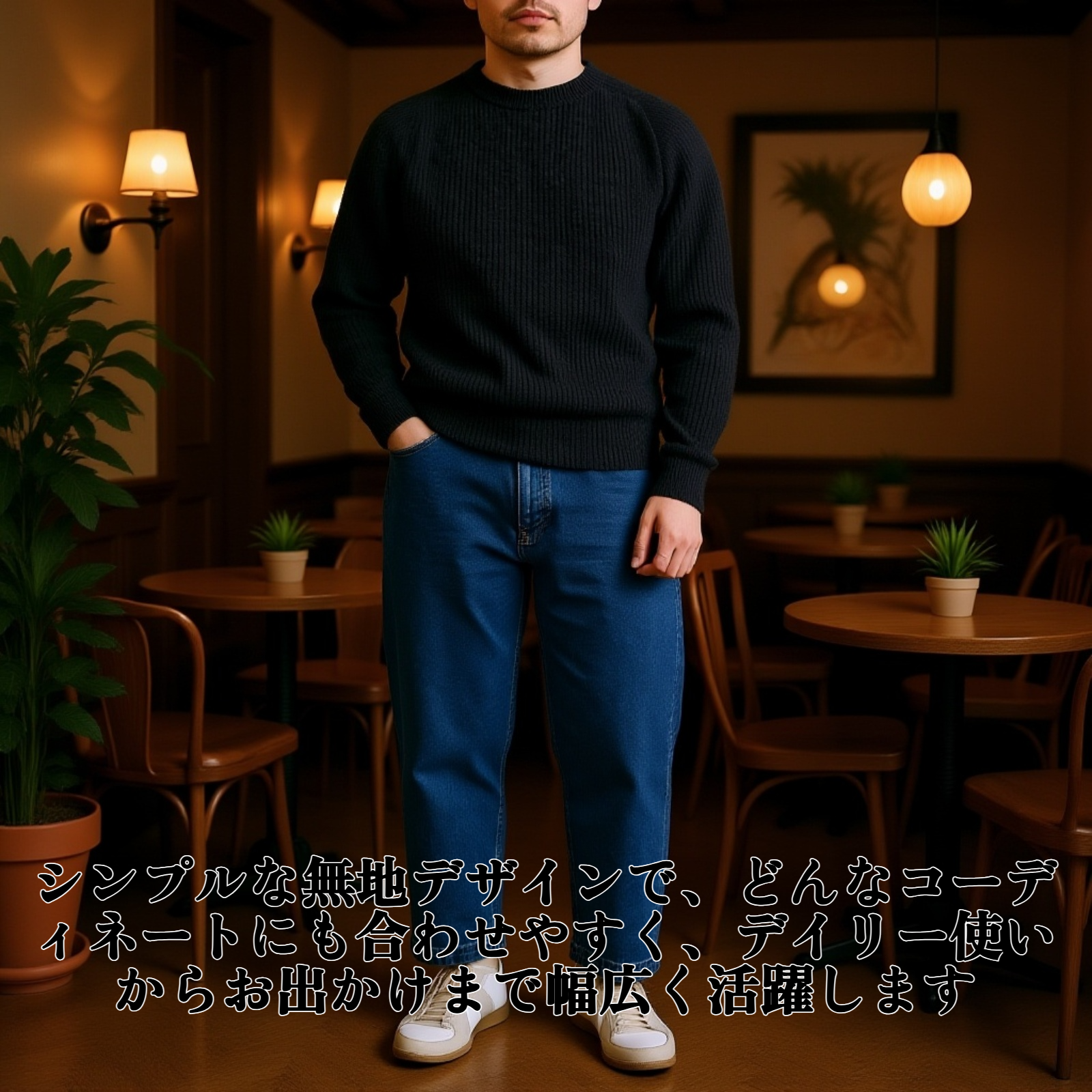 ラグランスリーブのプルオーバーウールセーター、暖かくて厚手、無地、長袖ニットセーター。