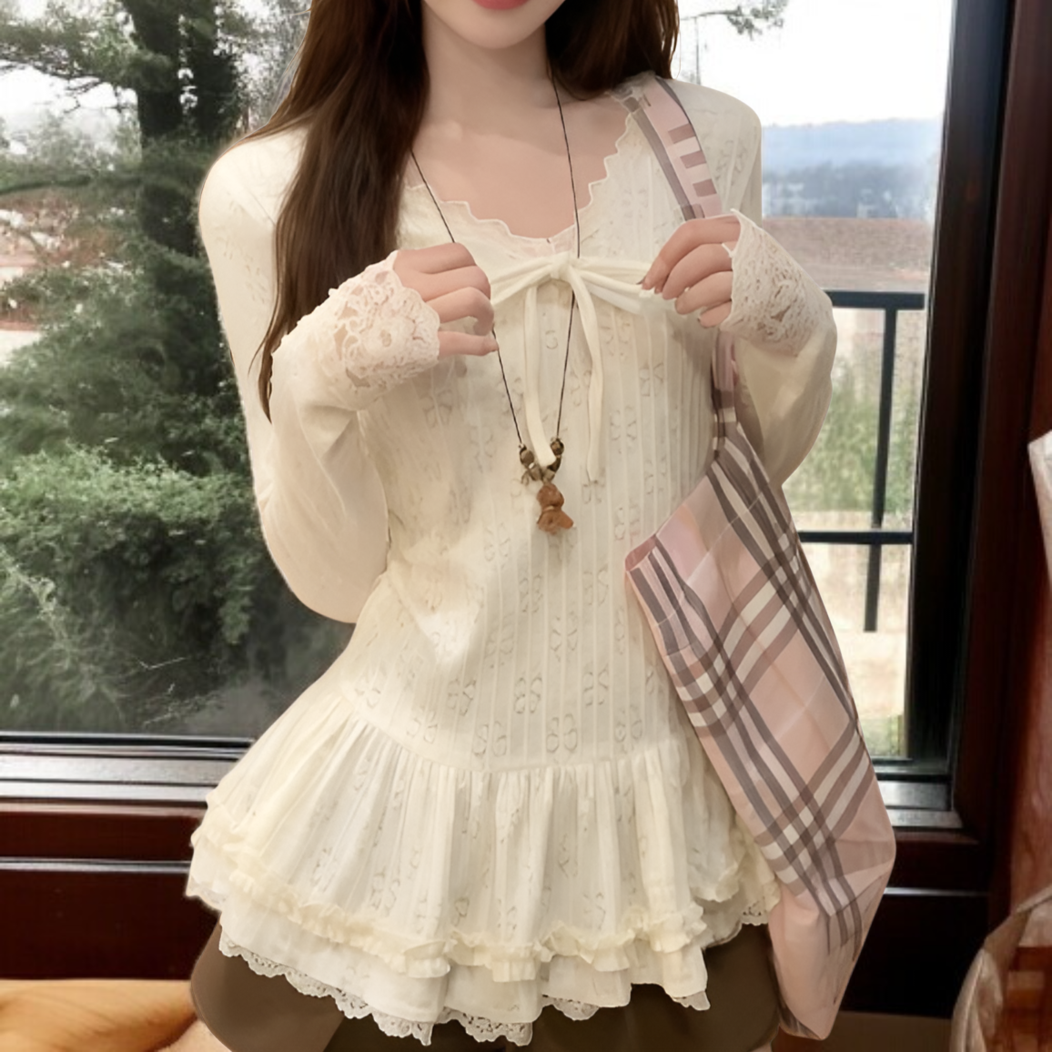 大人可愛い長袖ブラウス 着回しやすいバレエコア