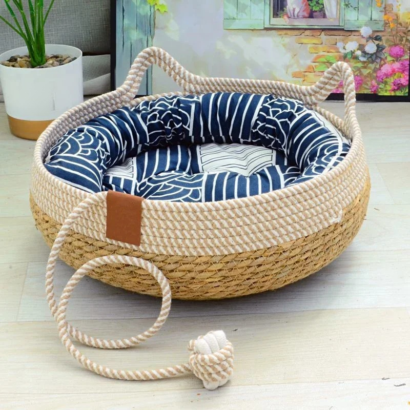 Panier pour chat pratique et amovible tressé