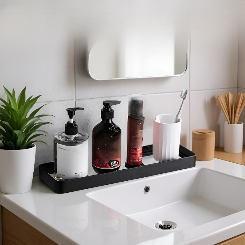 Badezimmer Glas Waschtisch ohne Loch mit Spiegel und Aluminiumlegierung Aufbewahrungsregal