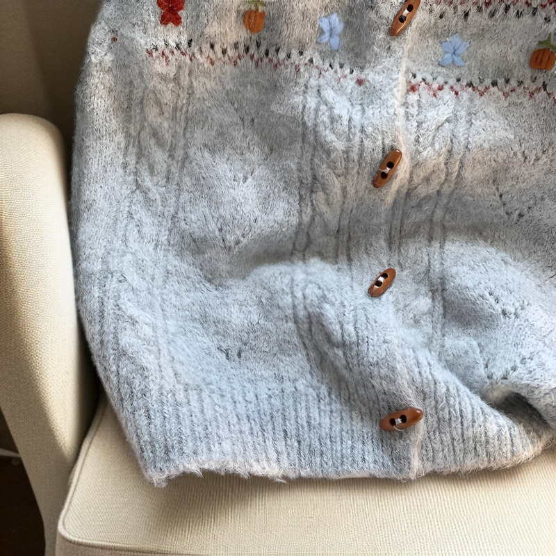 레트로 니트 베스트, 핸드메이드 플라워 패턴 스웨터