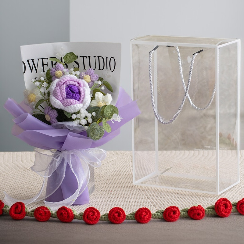 手工鉤織玫瑰花束仿真花