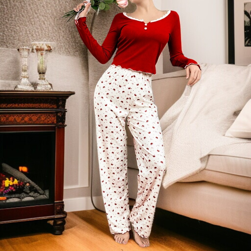 レディースレース長袖長ズボンパジャマセット