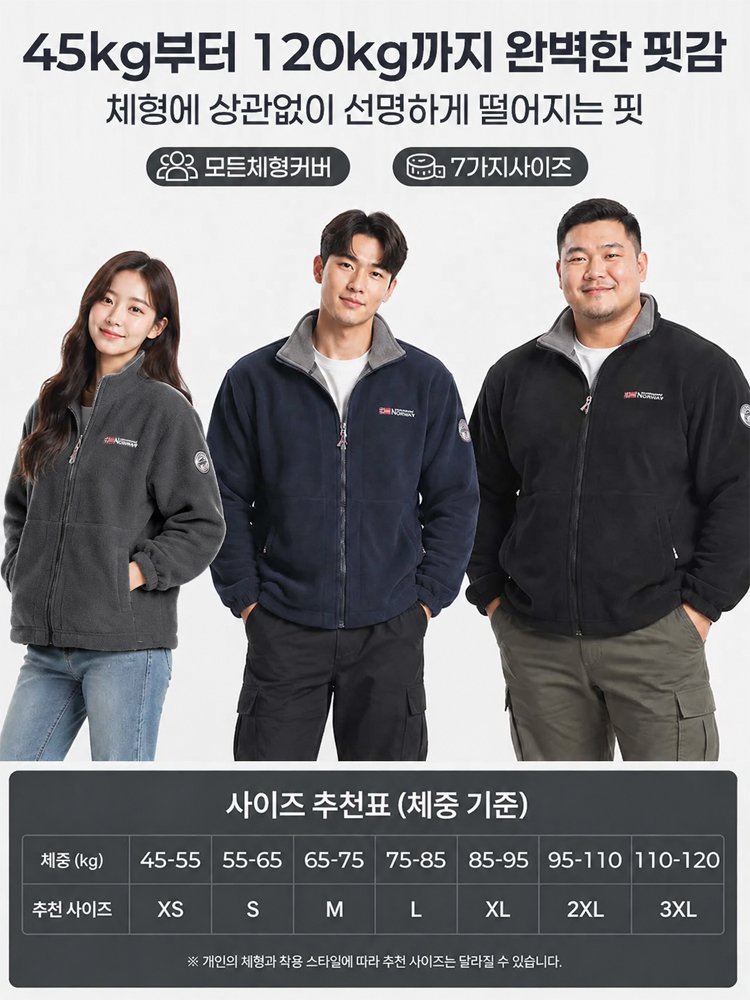노르웨이 수출 프리미엄 양면 플리스 보온 집업 자켓