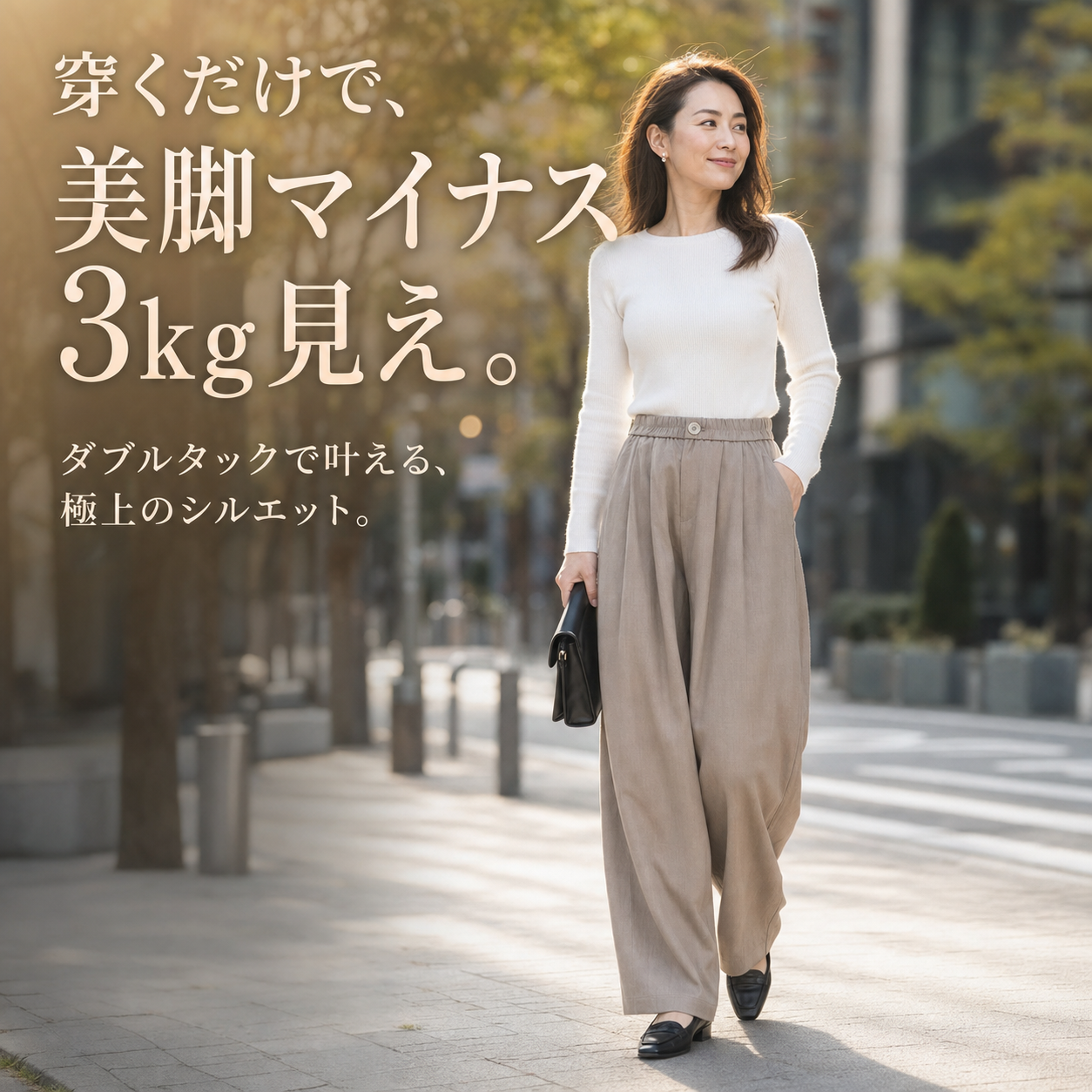 春夏新作ハイウエストレディース通勤スリム薄手ワイドパンツ