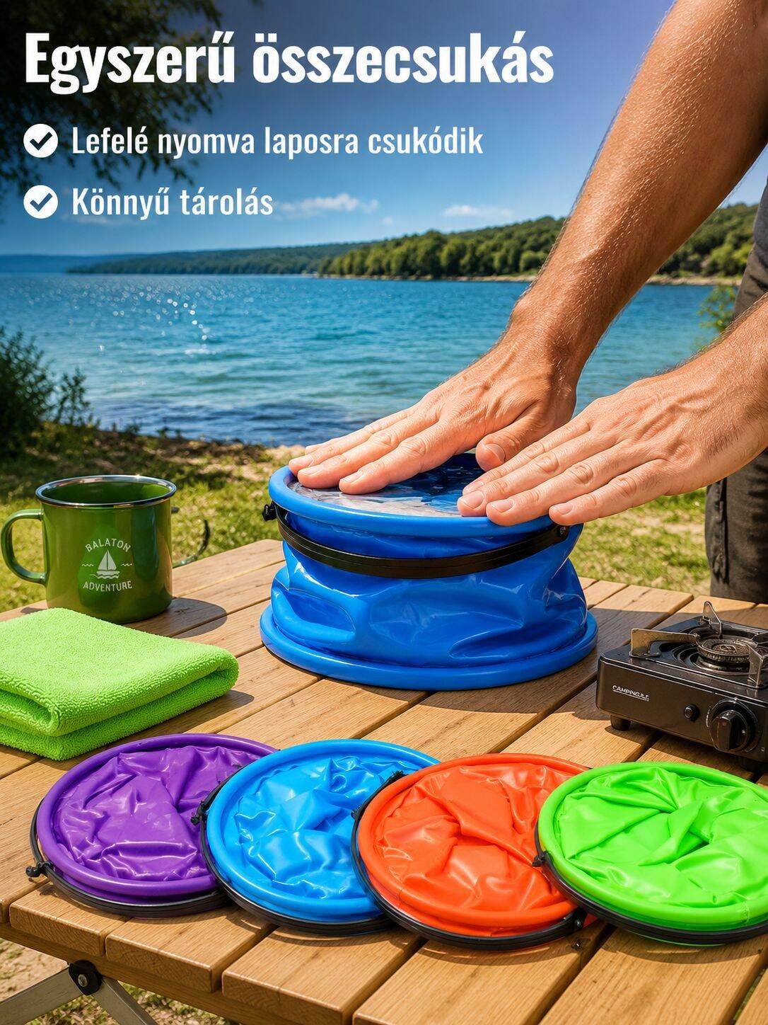 Kültéri hordozható, tartós, összecsukható vödör