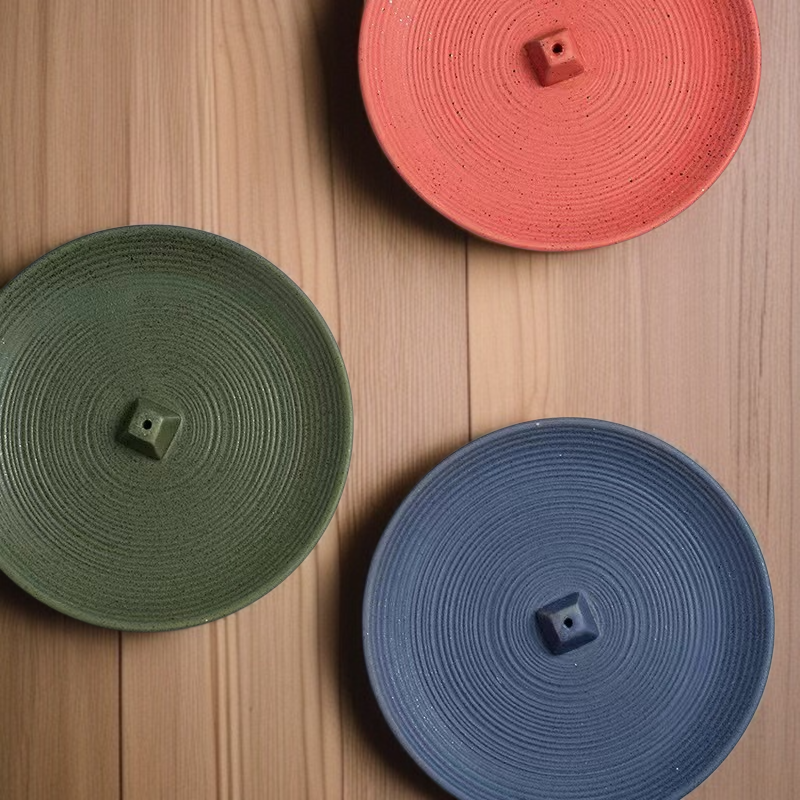 고급 원형 도자기 산수 향좌 정면 이미지