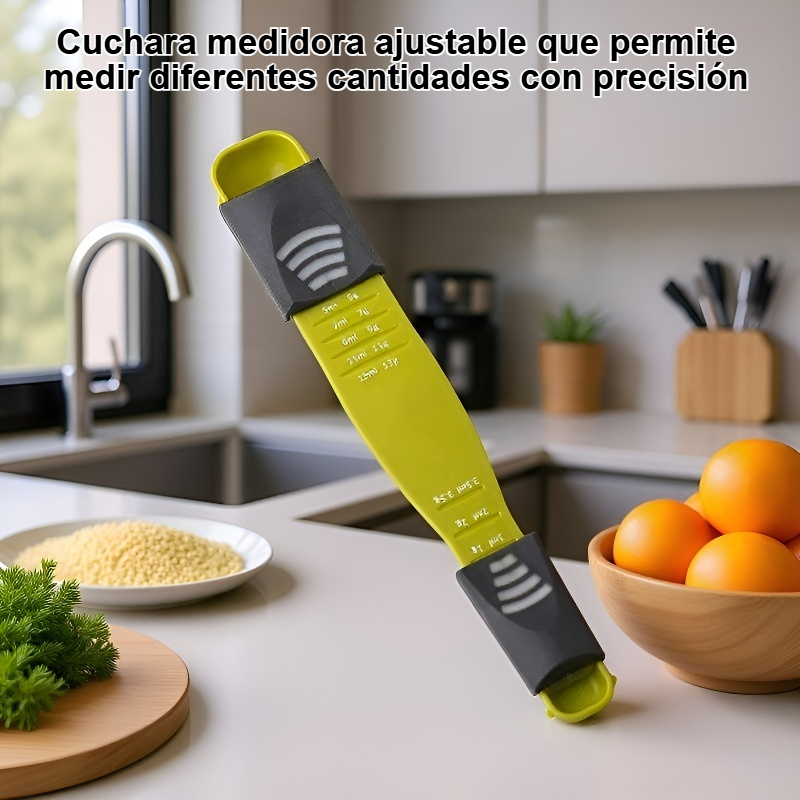 Cuchara medidora ajustable para uso en la cocina.