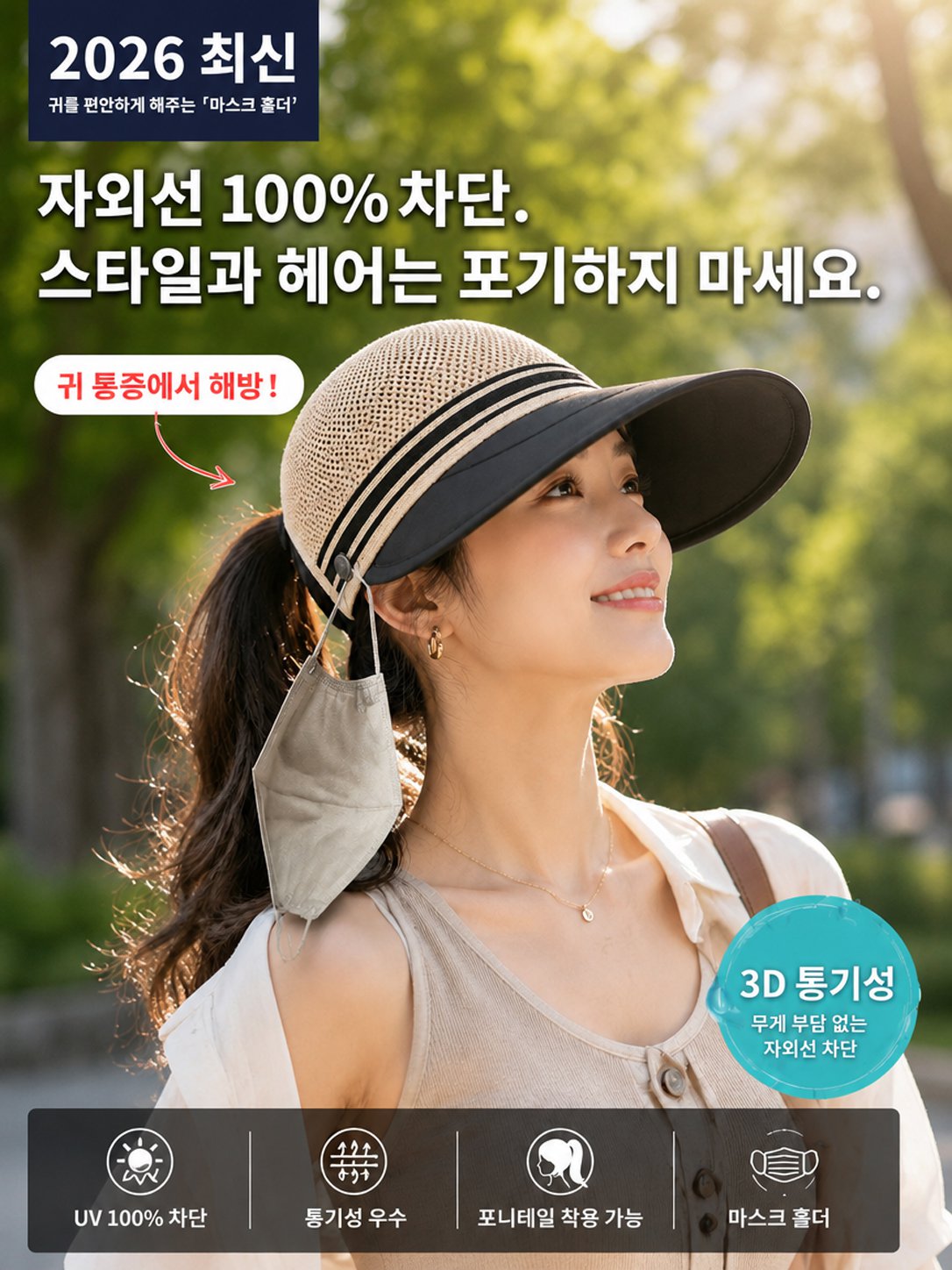 [체감-5도] 귀 통증 제로! 얼굴소멸 쿨링 자외선 차단 썸머햇