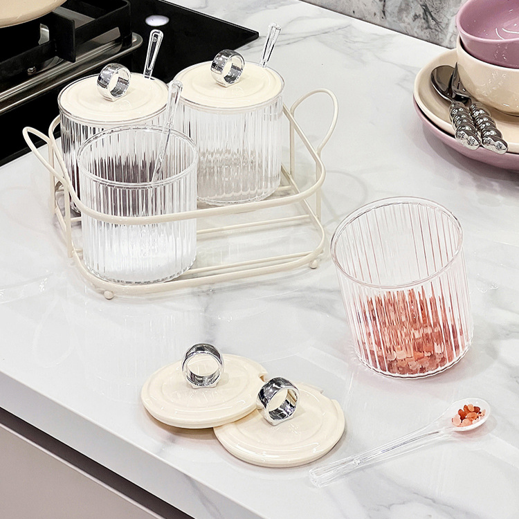 輕奢家用調味罐收納套裝 塑膠調料盒鹽罐廚房用品