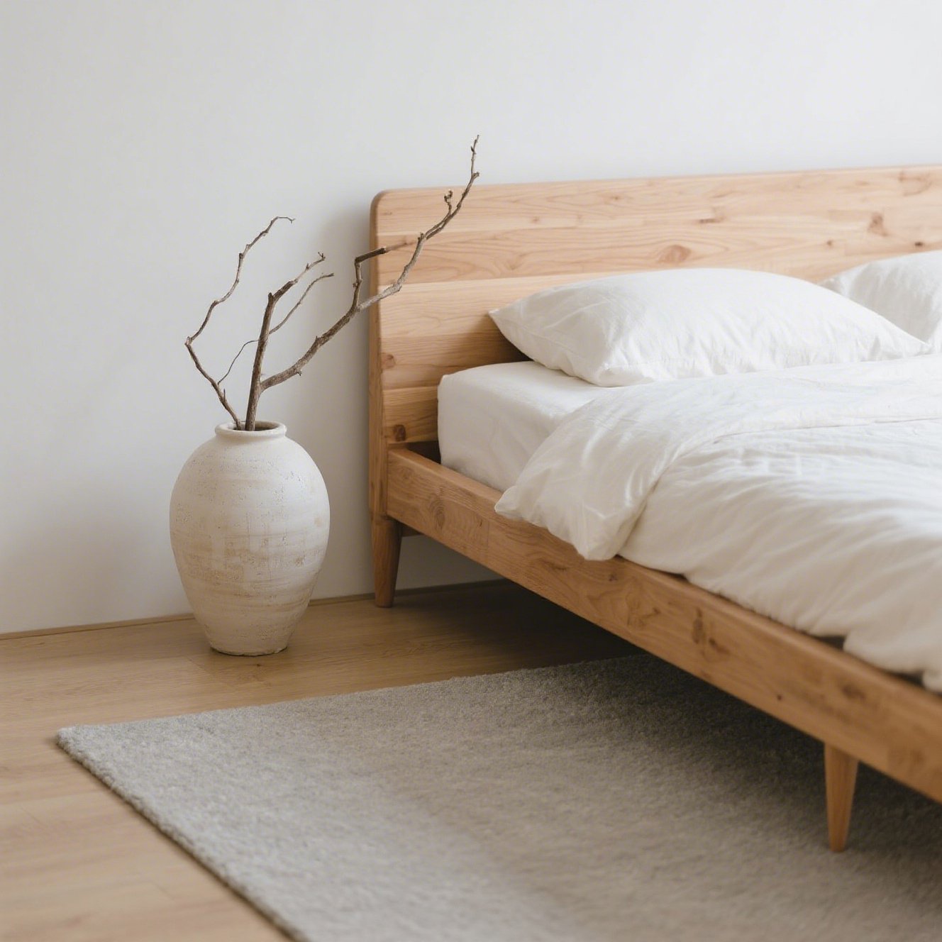 高品質な天然木フレームのダブルベッド