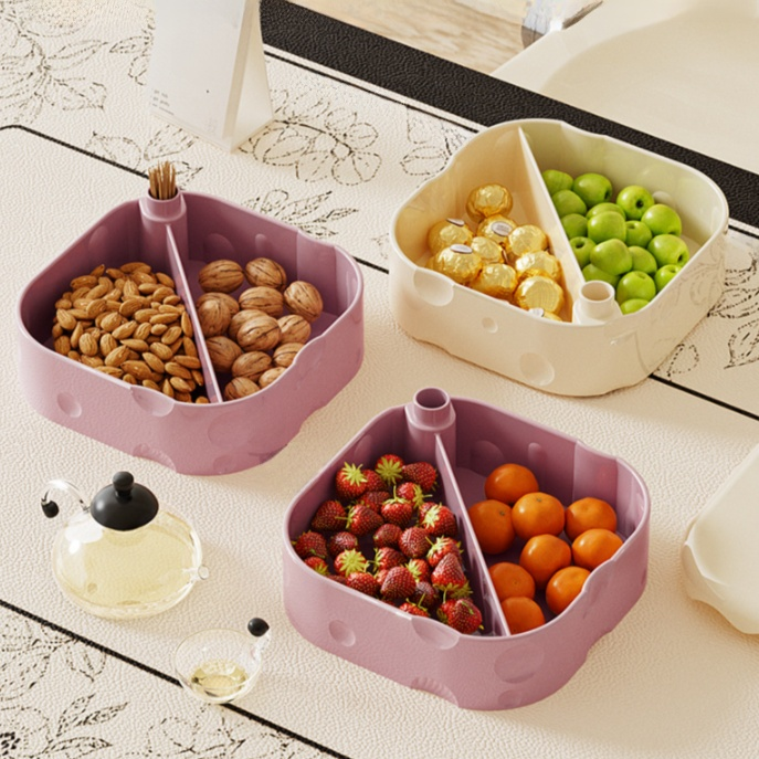 Caja de dulces de dibujos animados, bandeja de frutas giratoria de varias capas con sellado