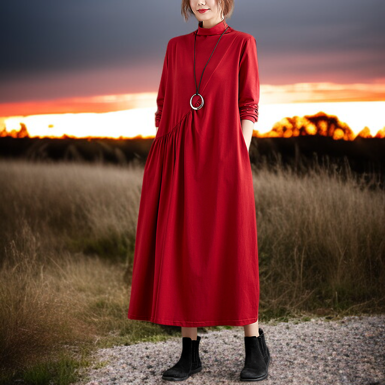 ナチュラルコットン素材のレトロドレス質感