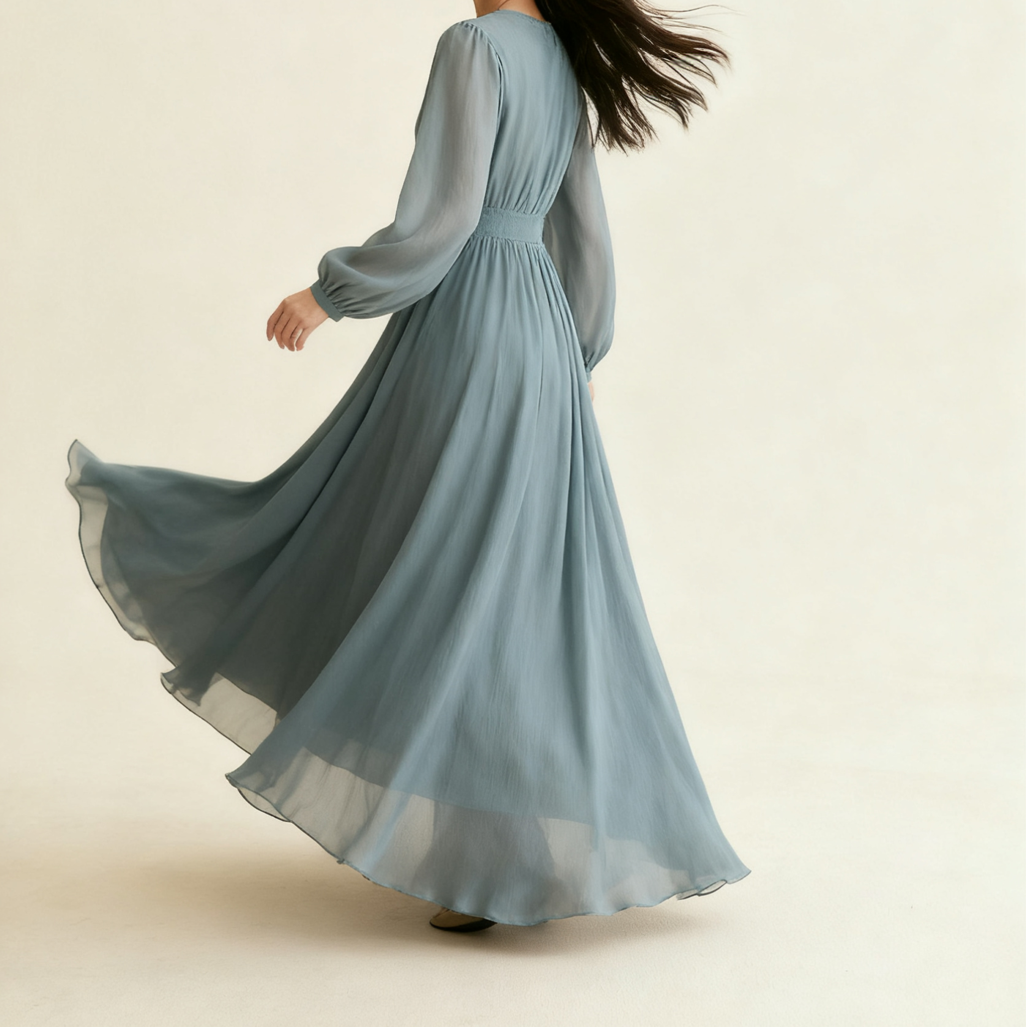 ロングスリーブプリーツドレス全体画像