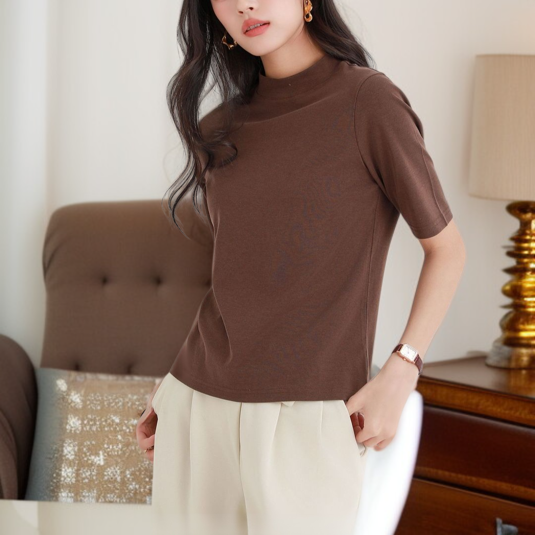 【柔らかくて優しい】2026春夏新作 五分袖スタンドカラー テンセルTシャツ 薄手ゆったり 半袖 快適 軽量 着痩せ レディース トップス プラスサイズあり