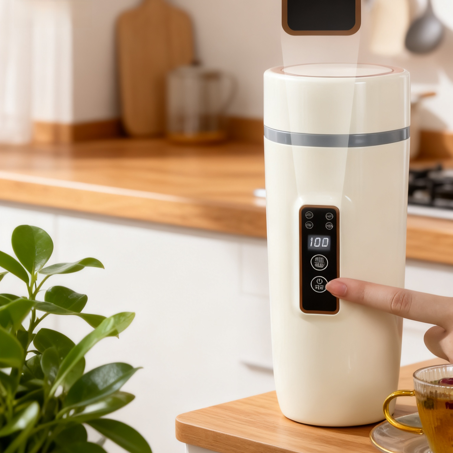 Vaso eléctrico portátil con pantalla inteligente y temperatura ajustable