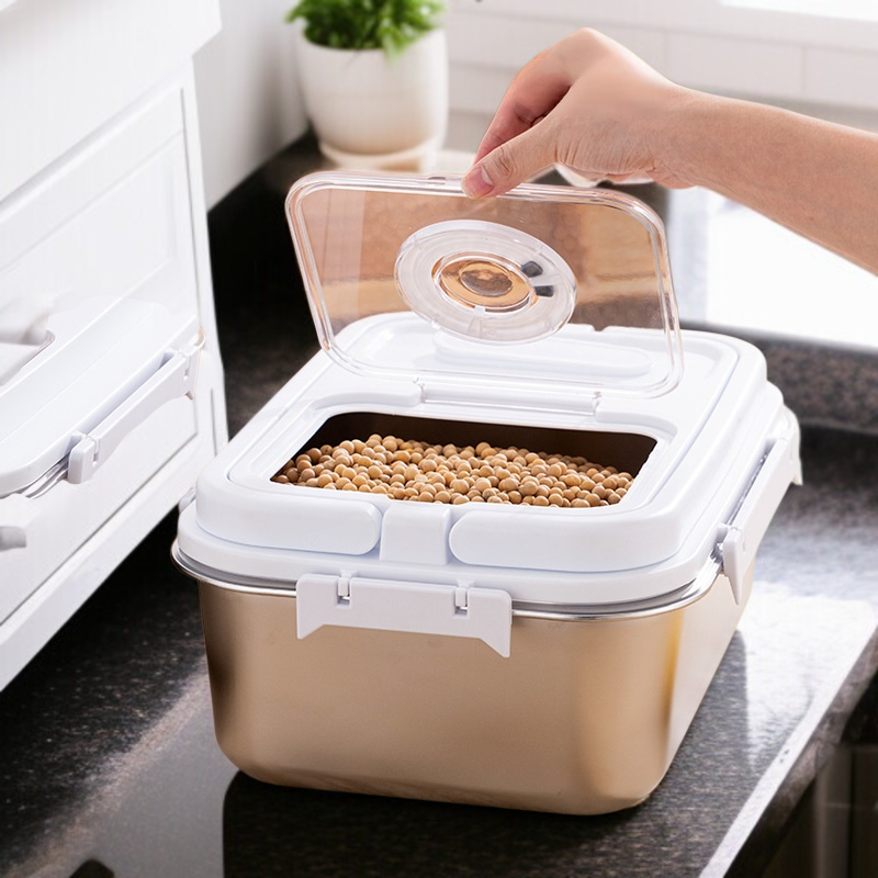 휴대용 밀폐수납 쌀통 스테인리스 스틸 두꺼운 다용도 수납함 방충 방습 쌀통