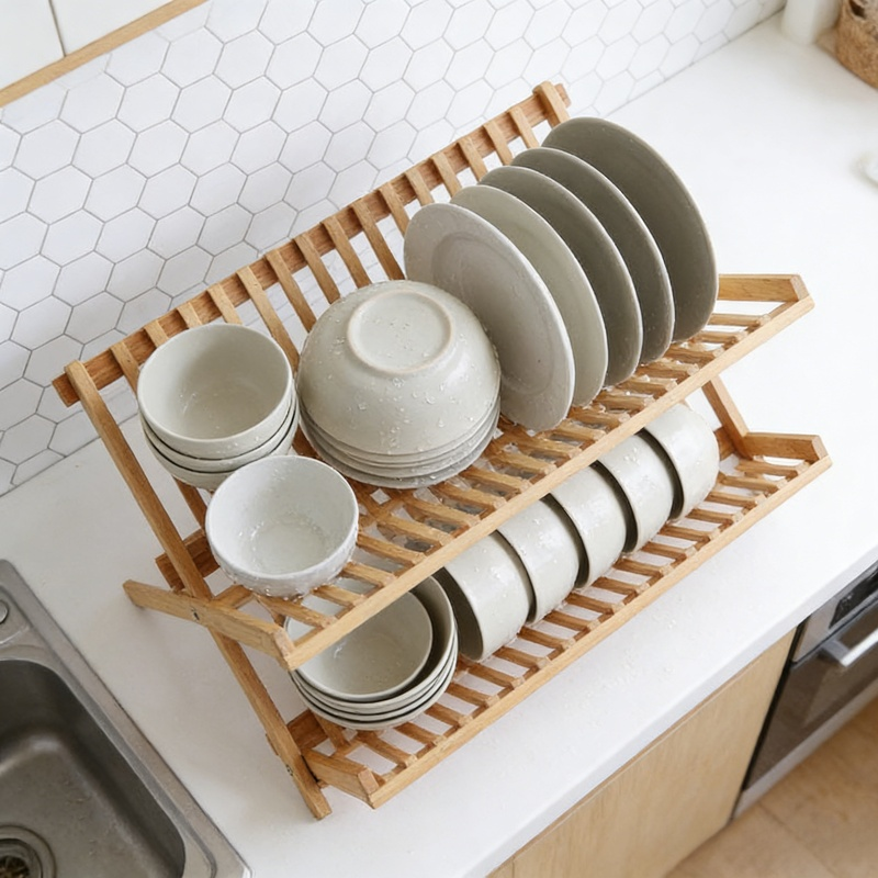 便攜式大號竹制摺疊餐具收納架 4575.4135