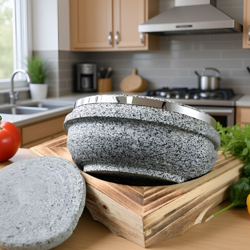 rice cooker with lid and wooden frame