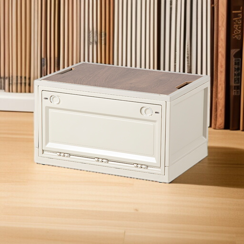 大型プラスチック収納ボックス アウトドア用 木製フタ・プーリー付き