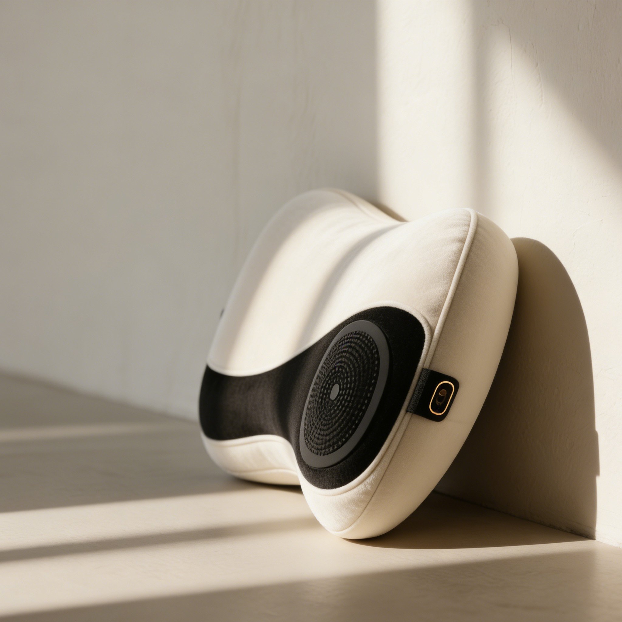 목에 착용한 진동 마사지 쿠션 사용 예시