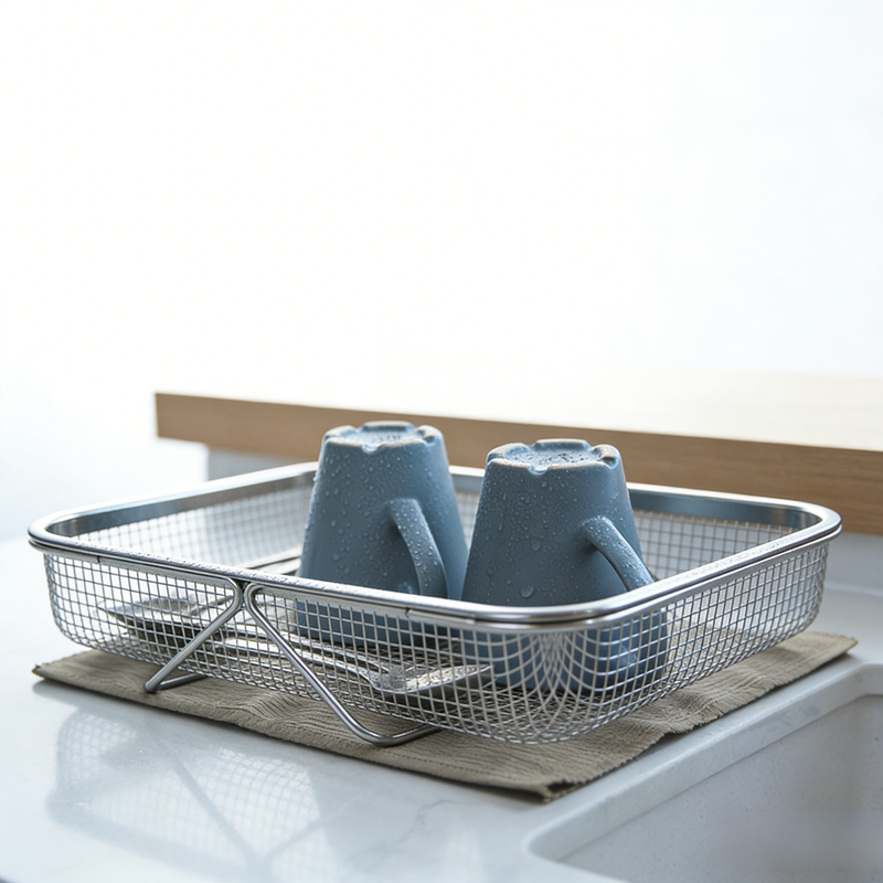 排水機能付きステンレス食器ラック、キッチン用