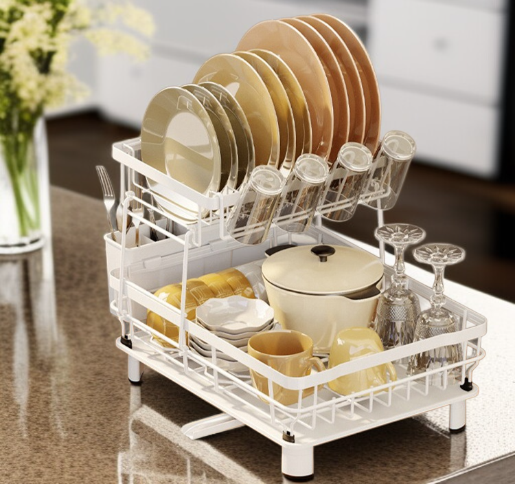 씽크대에 설치된 이중탈착식 식기건조대