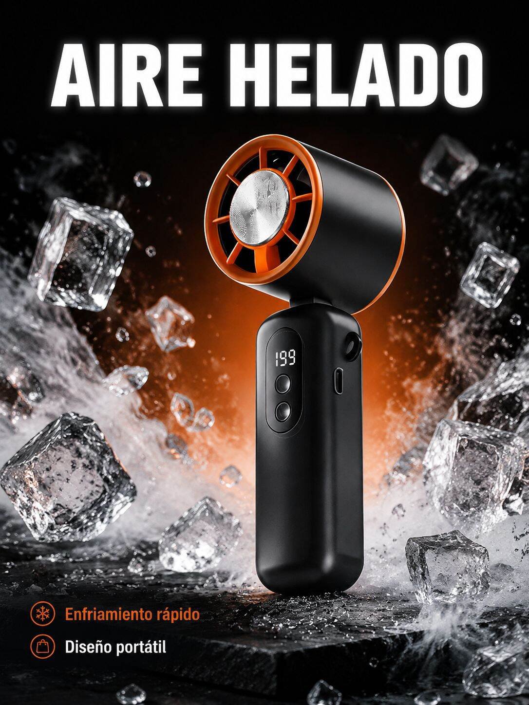 Ventilador portátil de mano con enfriamiento rápido y compresa de hielo