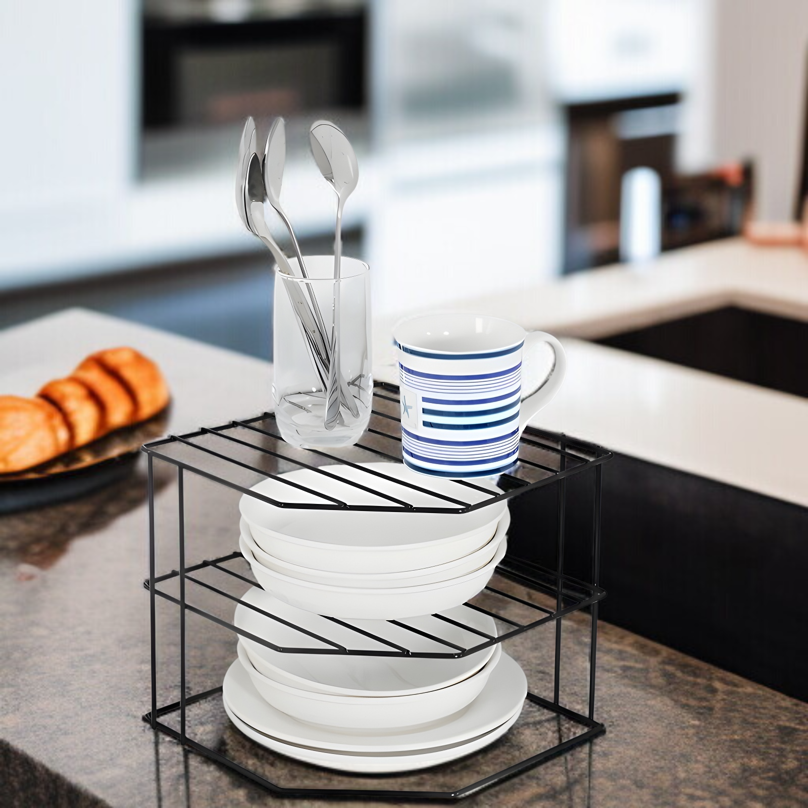 扇形コーナーラック家庭用多機能収納ラック鉄製デスクトップラック厚みのある安定した収納ラック