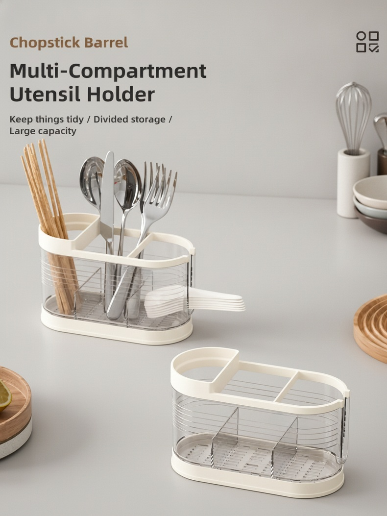 Compartmentalized chopsticks holder on kitchen countertop