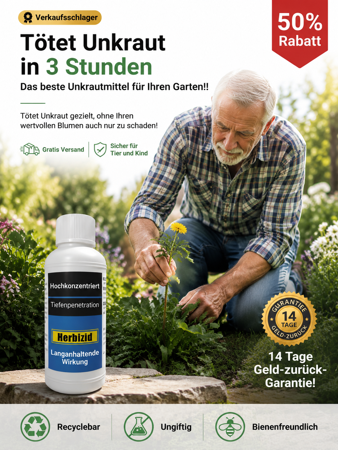 【100 Prozent Glyphosatfre】Hohenheim Forschungs-Bio-Unkrautvernichter✨Ein Jahr Schutz vor Unkraut✨