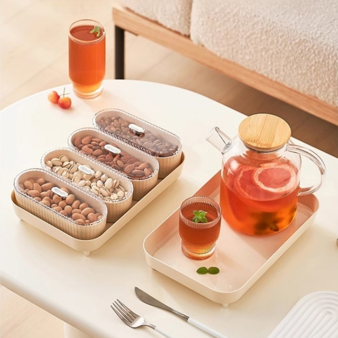 家用輕奢分格收納盒 客廳乾果零食收納盒 奶油點心托盤收納盒