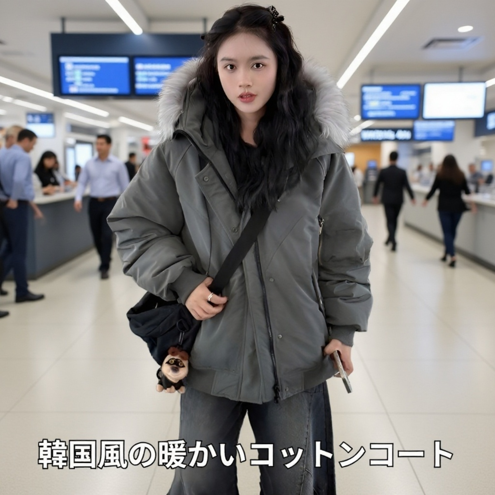 レディース厚手防寒コート正面画像