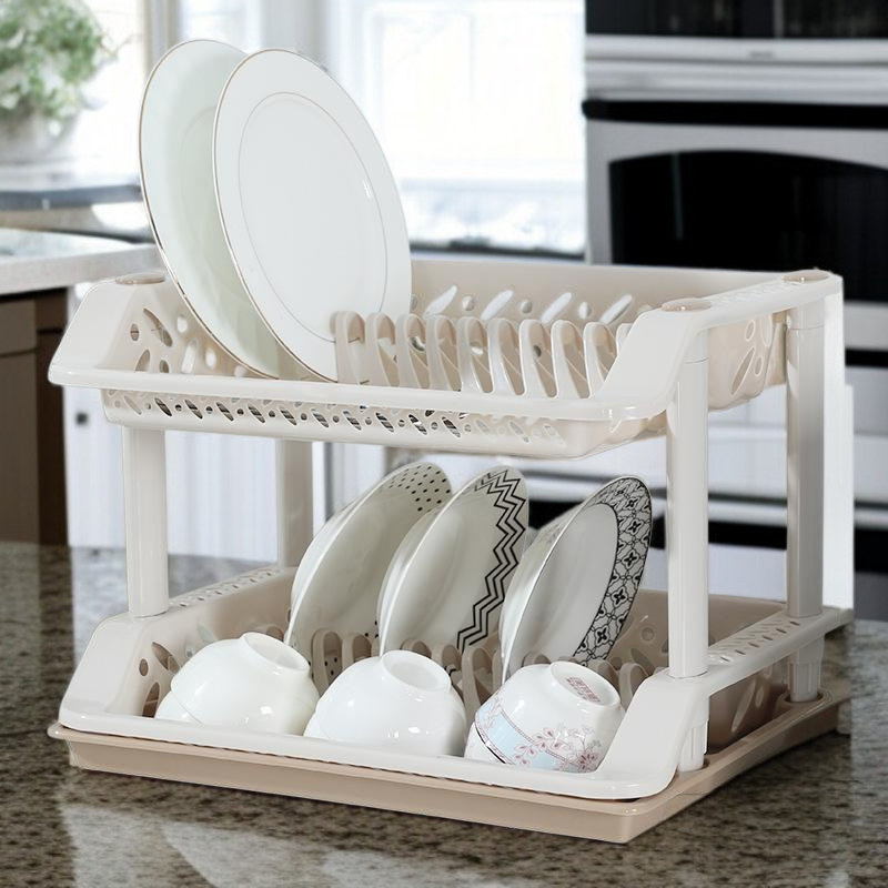 Kitchen double-layer plastic rack drain rack dish rack tableware washing rack double-layer cutlery r