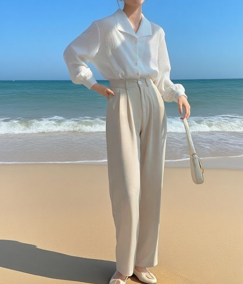 파마 방지 셔츠를 입은 여성 모델