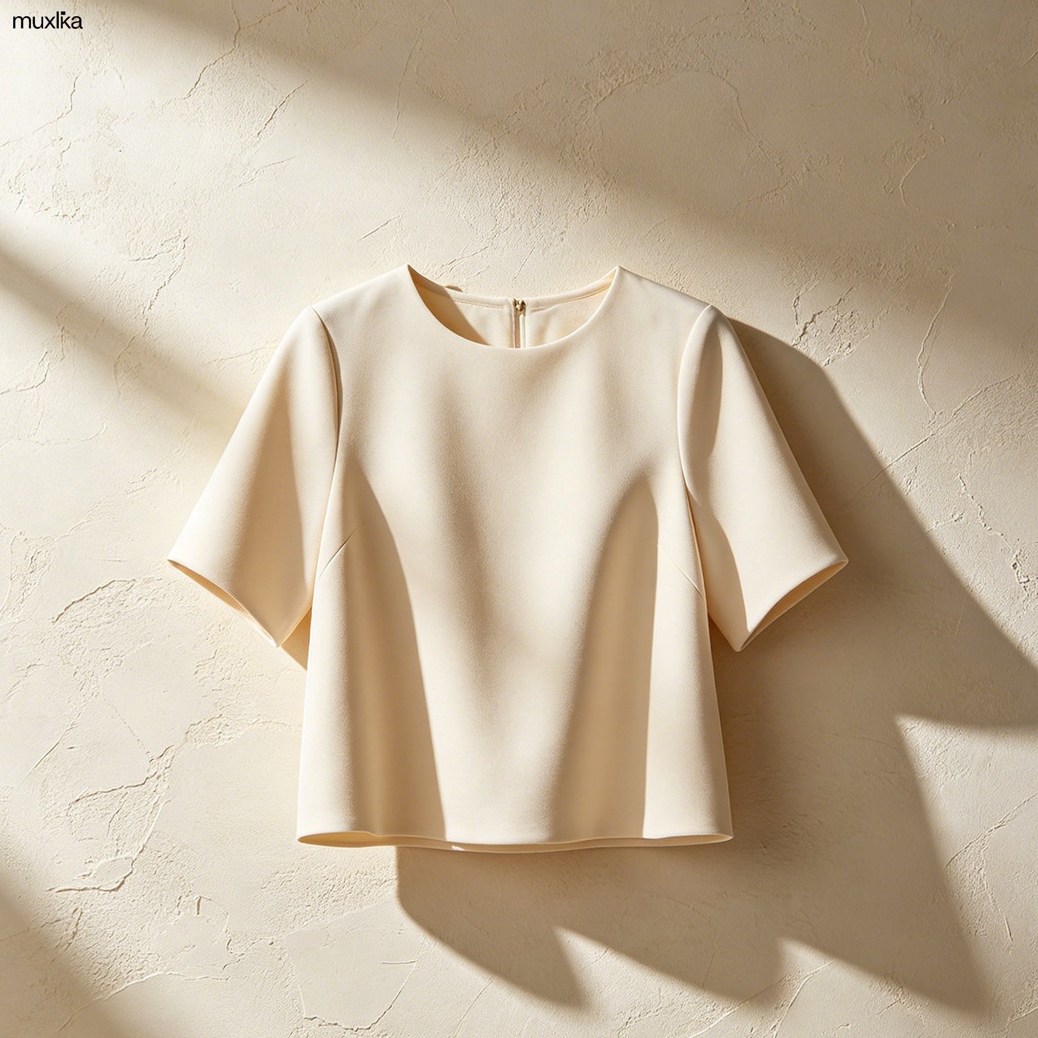 シンプルなラウンドネックの半袖トップス