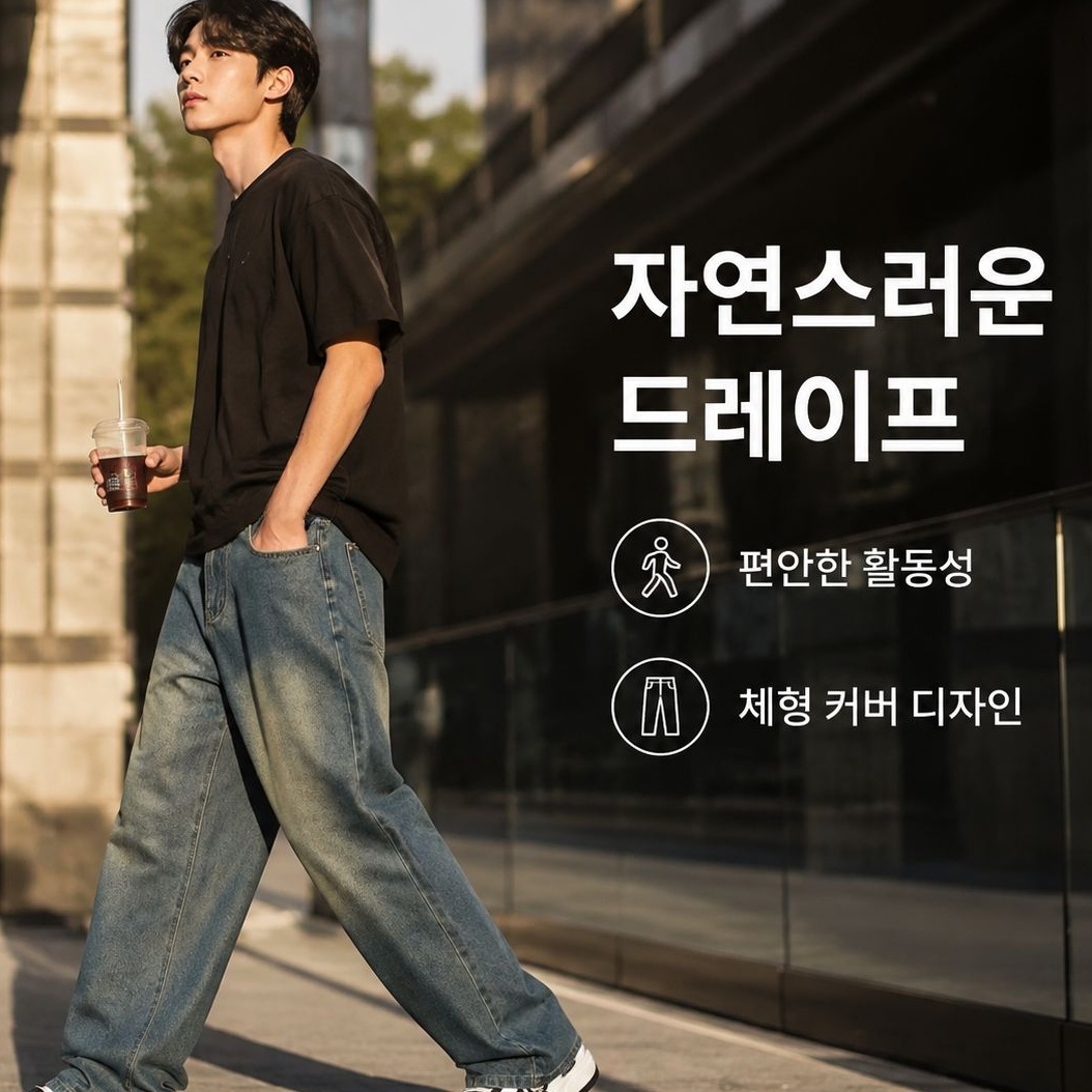 남성용 루즈핏 스트레이트 와이드 팬츠