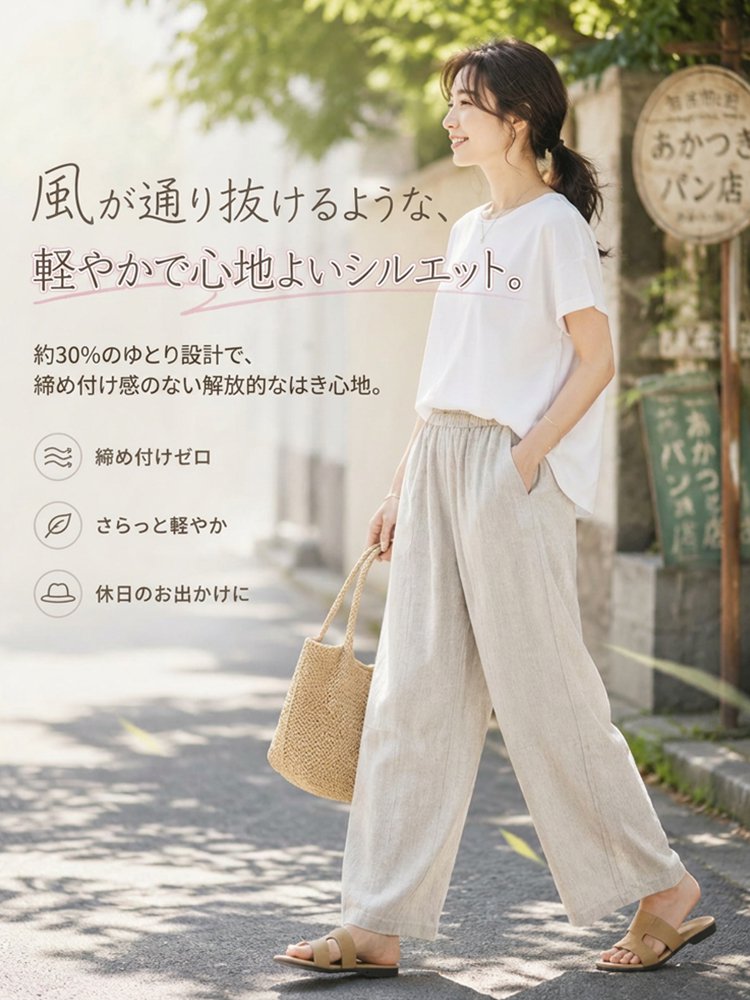 【予約殺到！新作期待度No.1】Monolly 贅沢リネン混 ワイドパンツ | 50%OFFでお届け