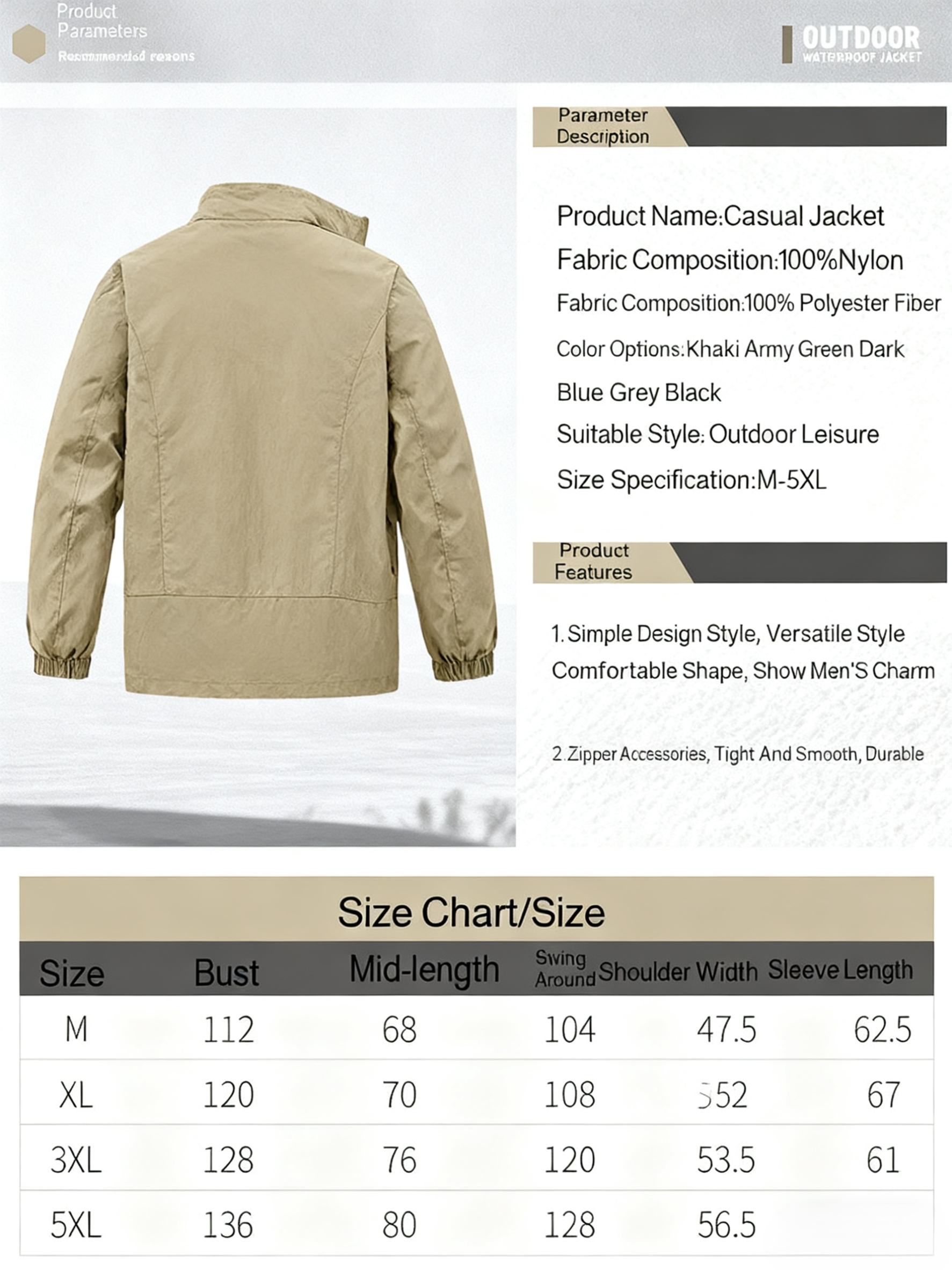 Leichte Jacke für Outdoor-Aktivitäten im Herbst