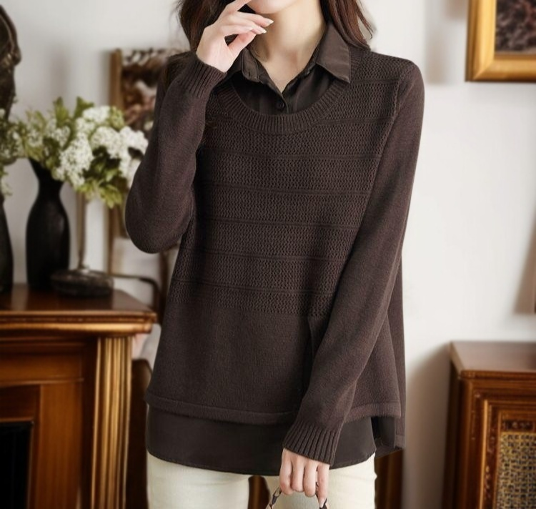 辦公室穿搭推薦假兩件針織襯衫毛衣