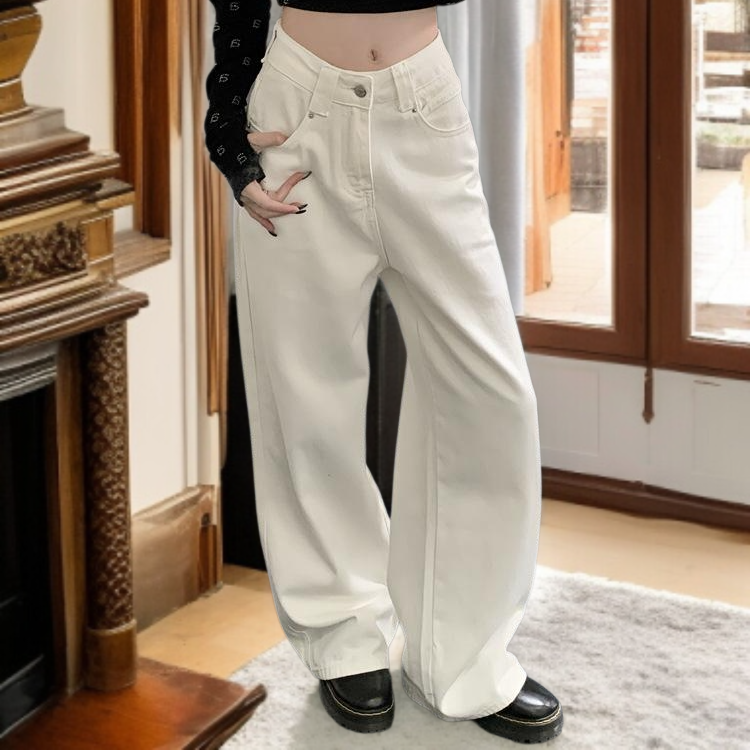 レディースハイウエストストレートホワイトジーンズ