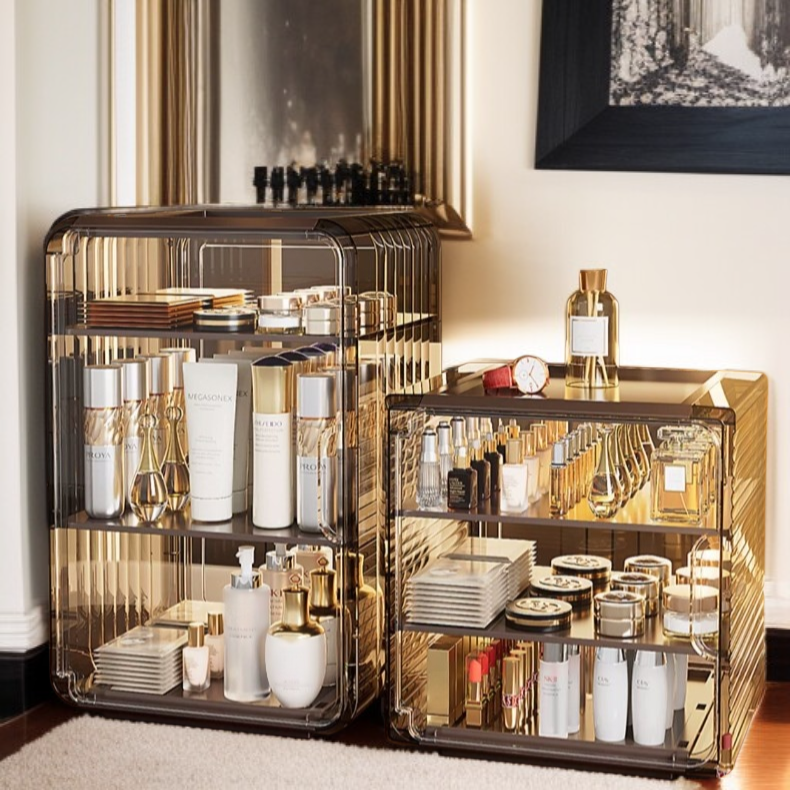 Clear makeup organizer for desk or bathroom storage