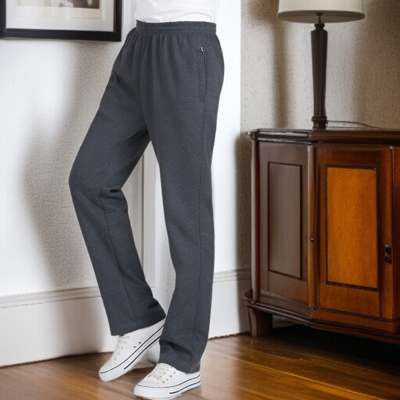 中高年と高齢者スポーツズボン男性春と秋の緩い綿高齢者レジャーズボンは、パッド入り、肥厚父弾性ウエスト長ズボン